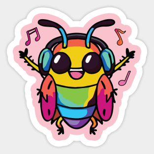 Happy cockroach or roach with headphones Sticker